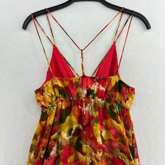 BB Dakota Maxi Dress Sz S Orange Floral Deep V-Neck Thin Strap A-Line High Waist - Picture 11 of 14